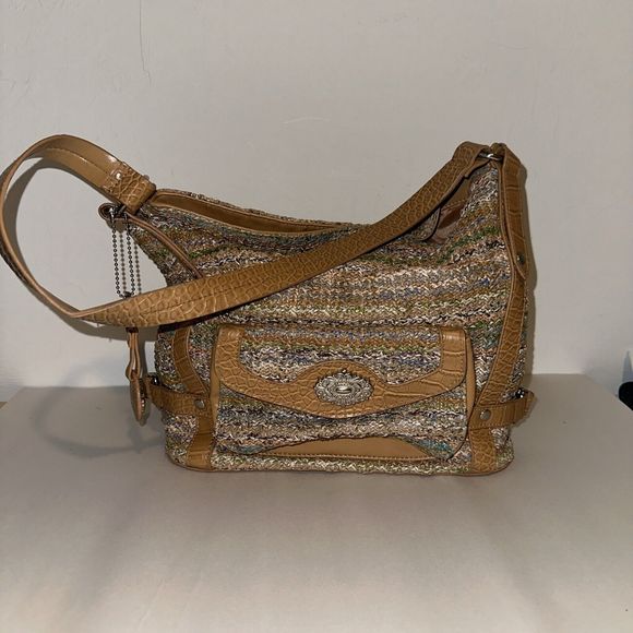 Bueno Handbags - Bueno Multi Color Purse Shoulder Bag Tan Faux Leather Woven Handbag